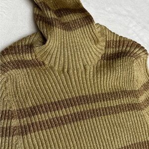 Gucci Gold Metallic Ribbed Turtleneck with Brown Stripes